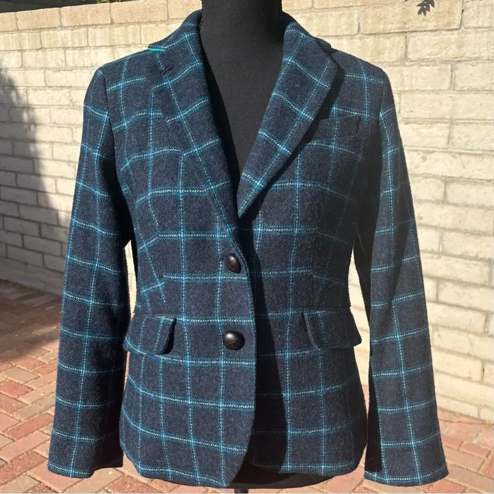 Talbots Windowpane Plaid Wool Blazer Jacket Blue 6P